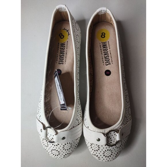 Harborsides Giovana White Metal O-ring Floral Perforated Flats Size 8 Wide NWT - Picture 16 of 16